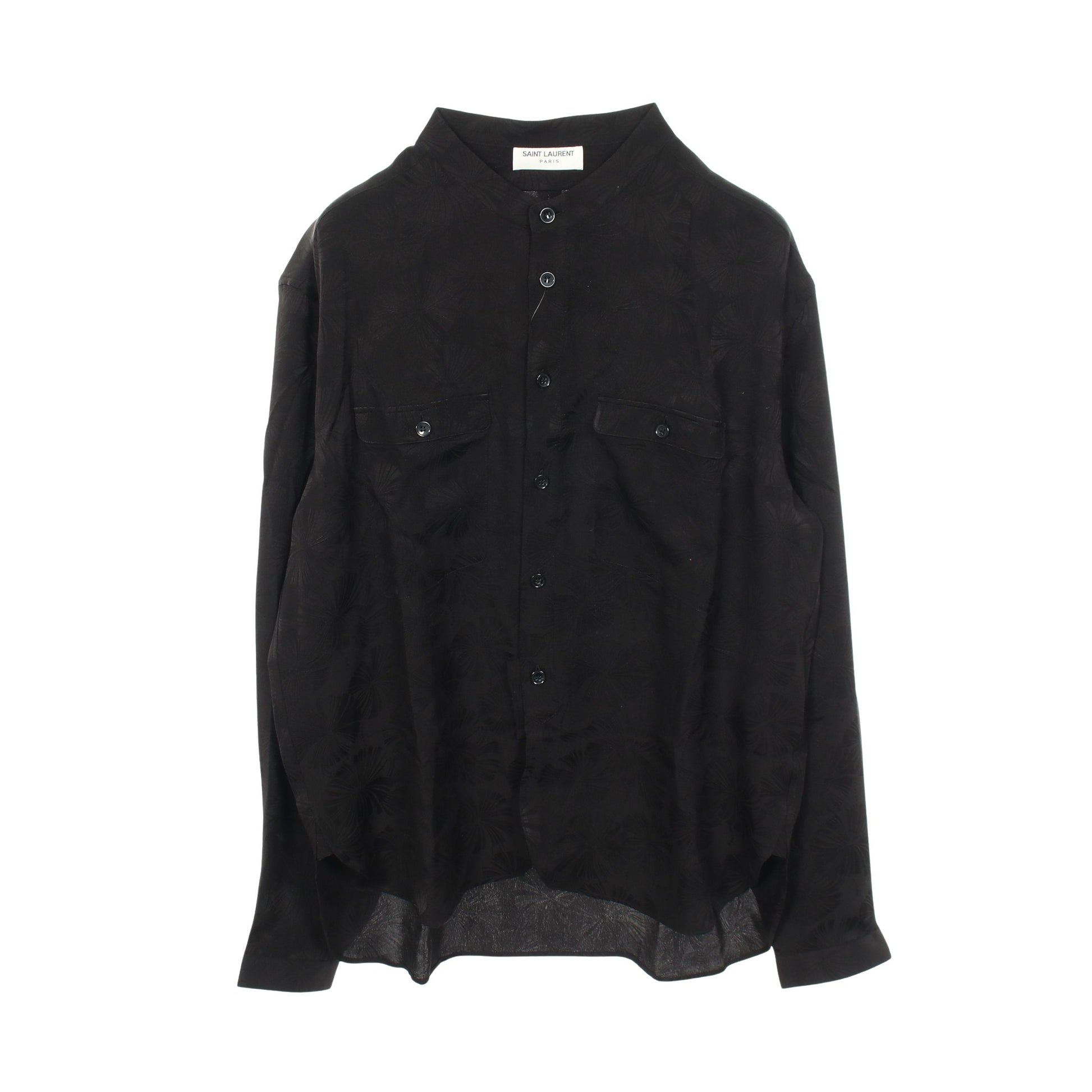 ノーカラー 総柄 シャツ シルク ブラック サンローランパリ トップス SAINT LAURENT PARIS