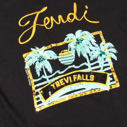 TREVI FALLS スパンコール サイドスリット 半袖Tシャツ コットン ブラック フェンディ トップス FENDI