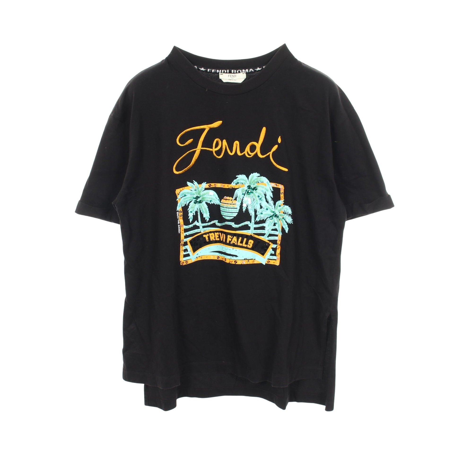 TREVI FALLS スパンコール サイドスリット 半袖Tシャツ コットン ブラック フェンディ トップス FENDI