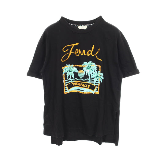 TREVI FALLS スパンコール サイドスリット 半袖Tシャツ コットン ブラック フェンディ