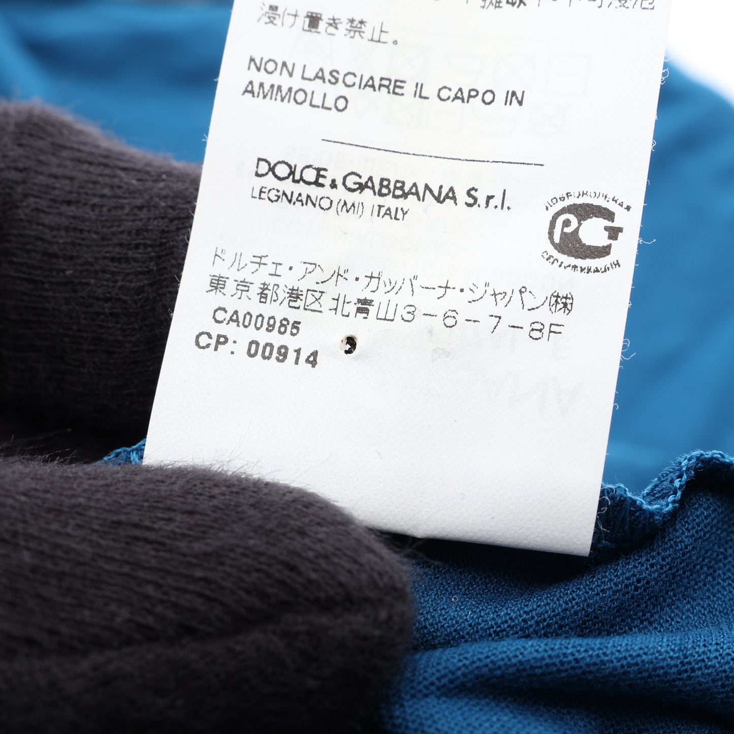 半袖Tシャツ コットン シルク ブルーグリーン ドルチェアンドガッバーナ