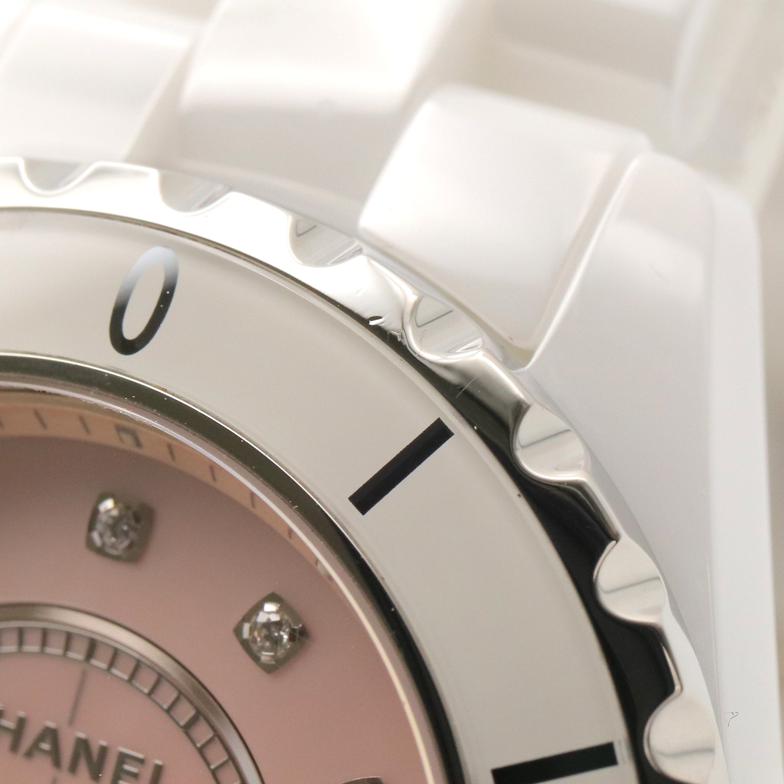 J12 12Pダイヤ レディース 腕時計 クオーツ セラミック ダイヤモンド ピンク ピンクシェル シャネル 時計 CHANEL