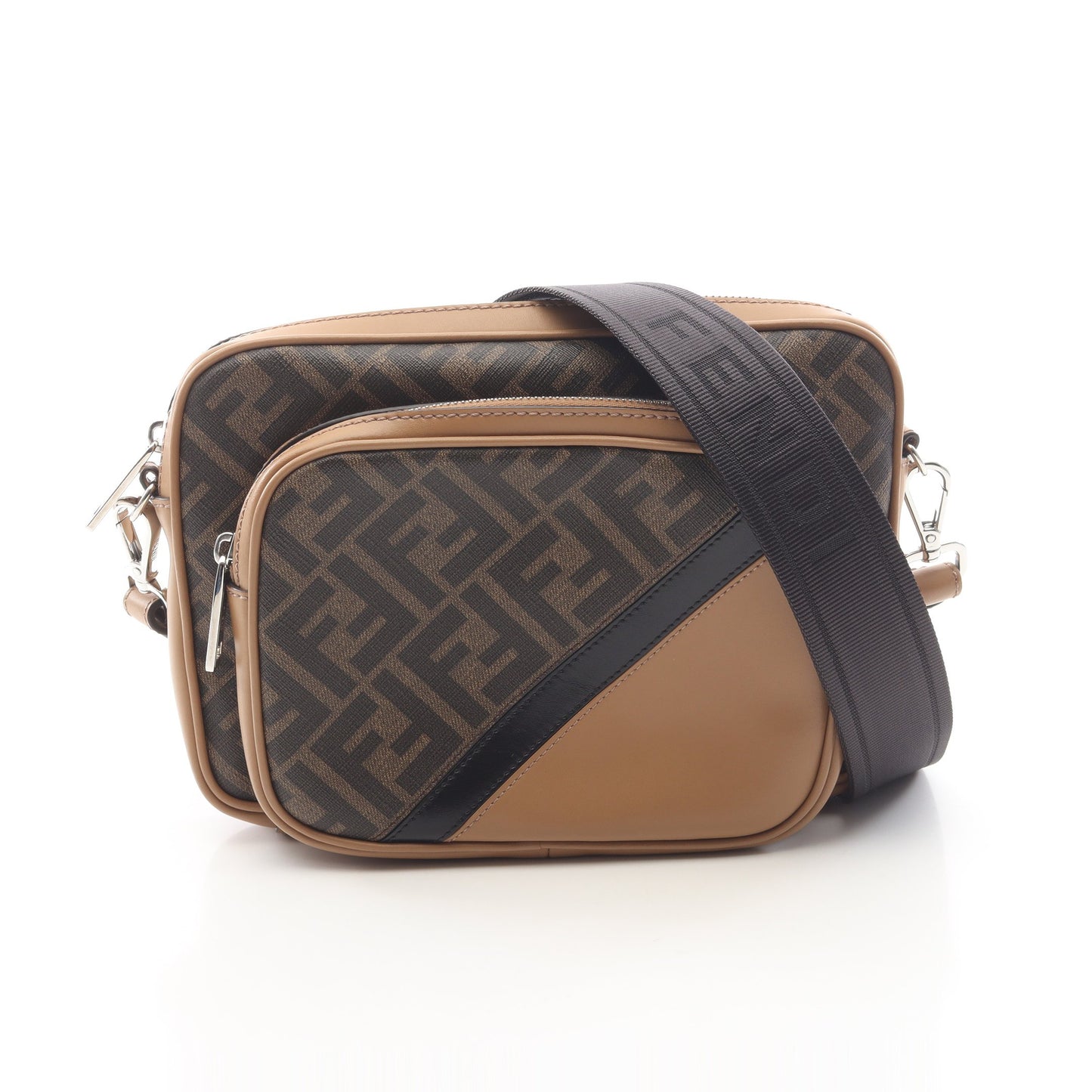 シャドウ ダイアゴナル デュオ ズッカ カメラバッグ ショルダーバッグ PVC レザー ベージュ ブラック フェンディ