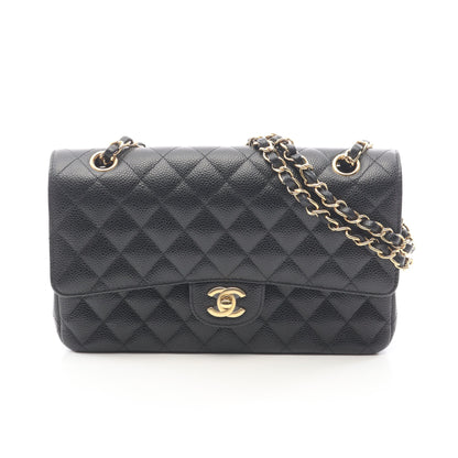マトラッセ Wフラップ Wチェーンショルダーバッグ キャビアスキン ブラック ゴールド金具 シャネル バッグ CHANEL