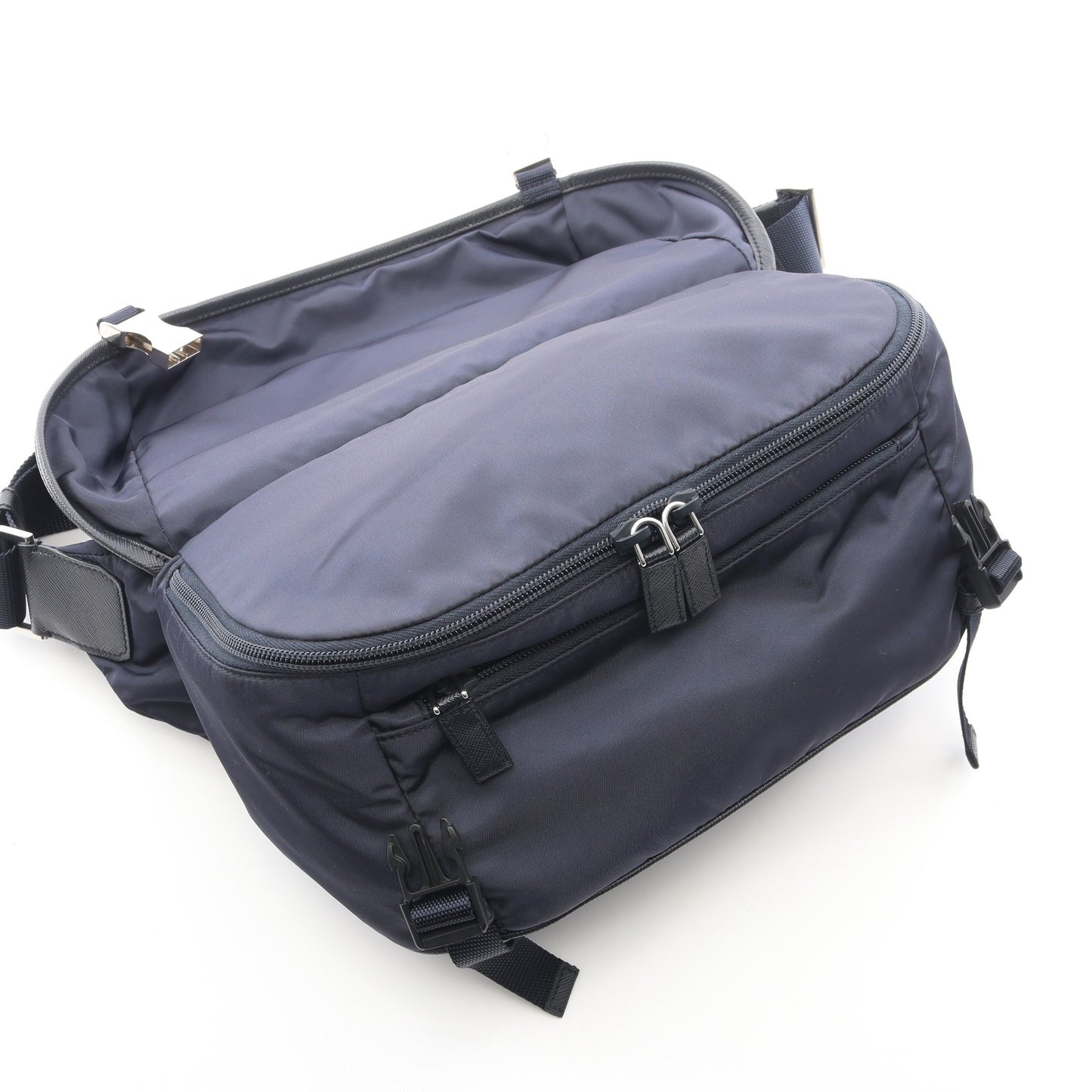 Re-Nylon ショルダーバッグ ナイロン サフィアーノレザー ネイビー プラダ