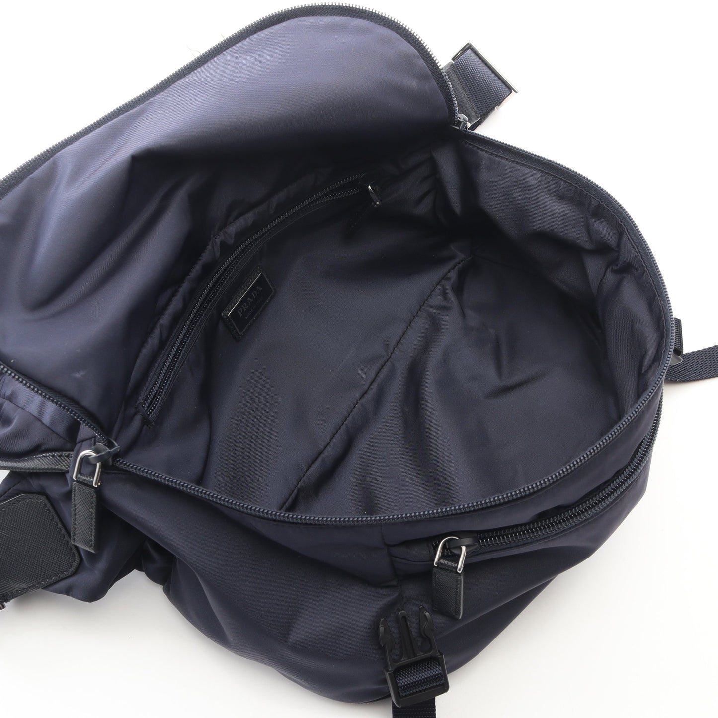 Re-Nylon ショルダーバッグ ナイロン サフィアーノレザー ネイビー プラダ