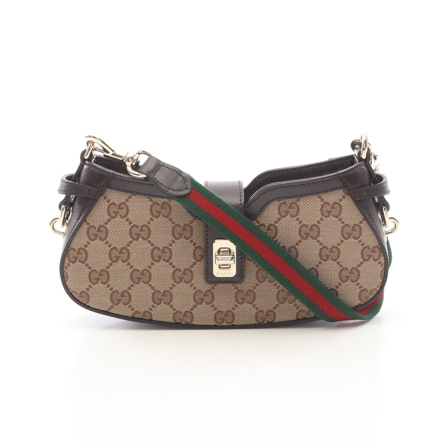 ムーンサイド GGキャンバス ハンドバッグ キャンバス レザー ベージュ ダークブラウン マルチカラー グッチ バッグ GUCCI
