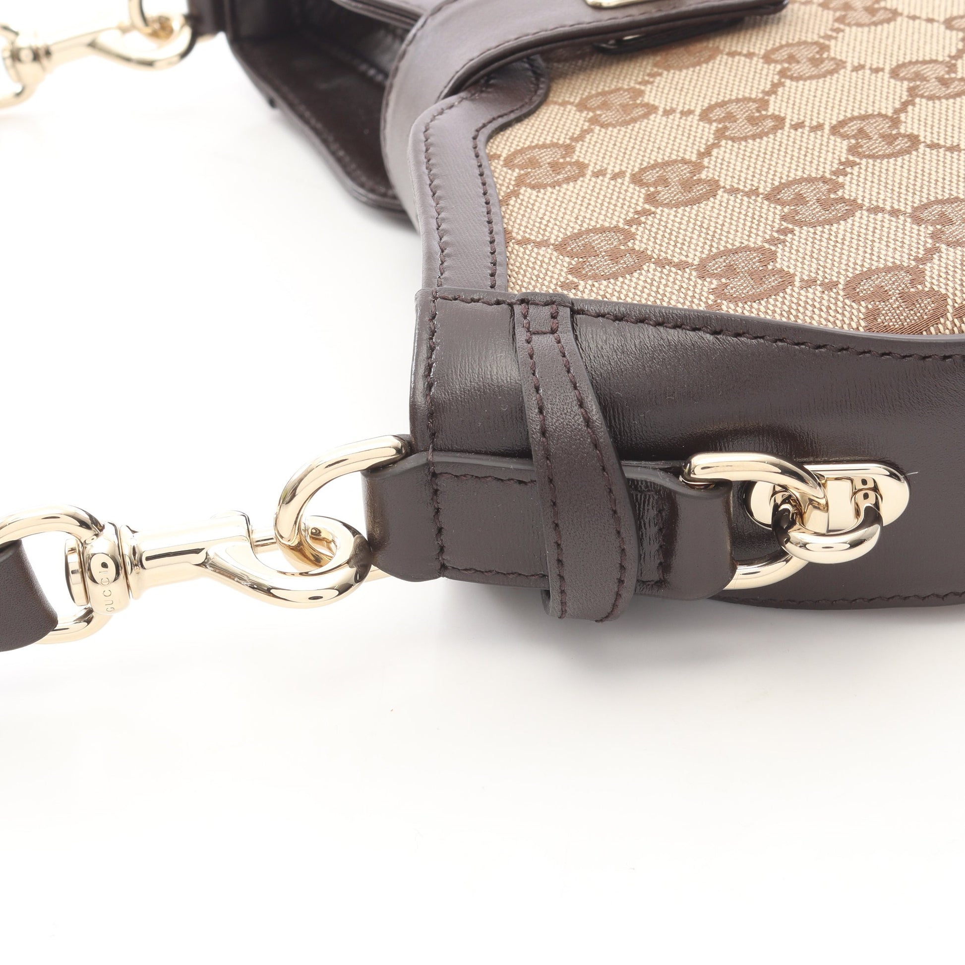 ムーンサイド GGキャンバス ハンドバッグ キャンバス レザー ベージュ ダークブラウン マルチカラー グッチ バッグ GUCCI
