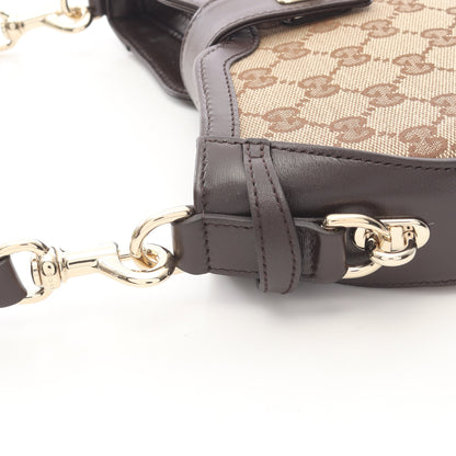 ムーンサイド GGキャンバス ハンドバッグ キャンバス レザー ベージュ ダークブラウン マルチカラー グッチ バッグ GUCCI