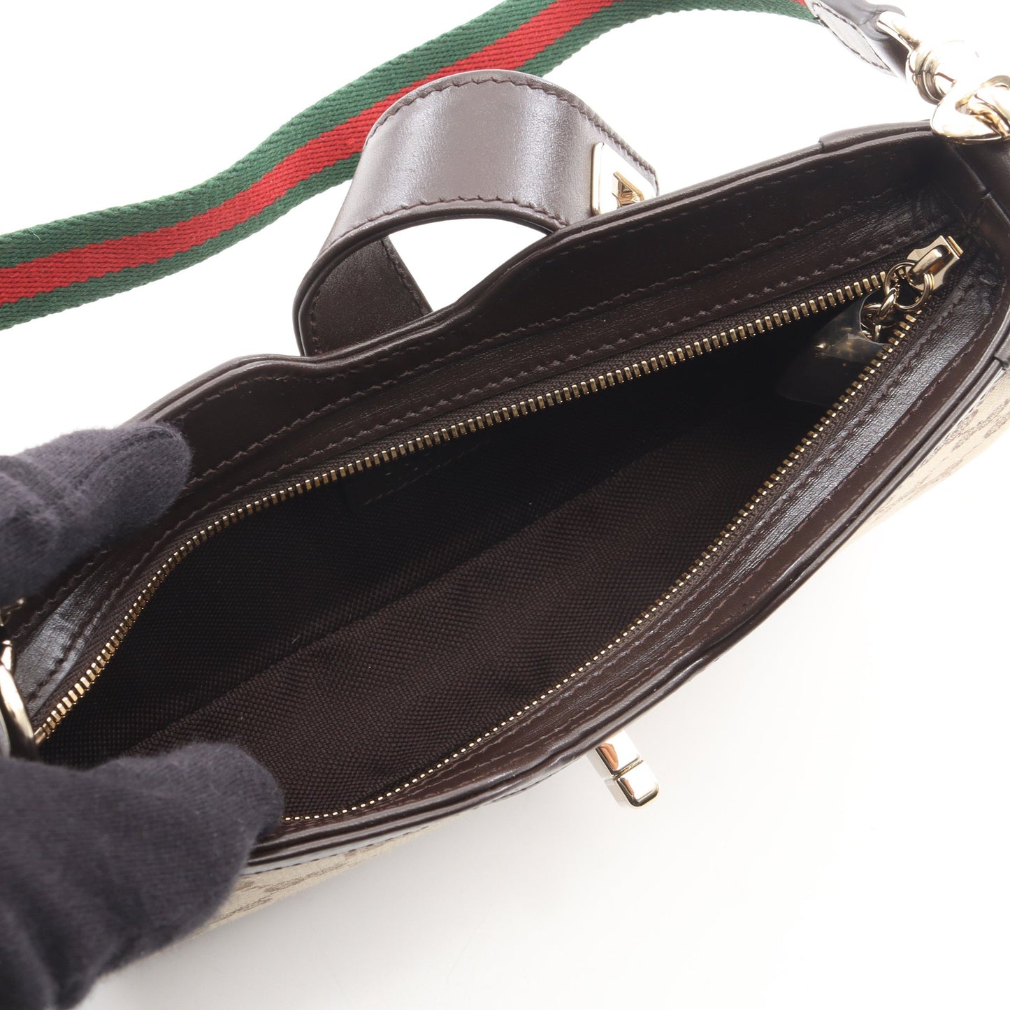 ムーンサイド GGキャンバス ハンドバッグ キャンバス レザー ベージュ ダークブラウン マルチカラー グッチ バッグ GUCCI