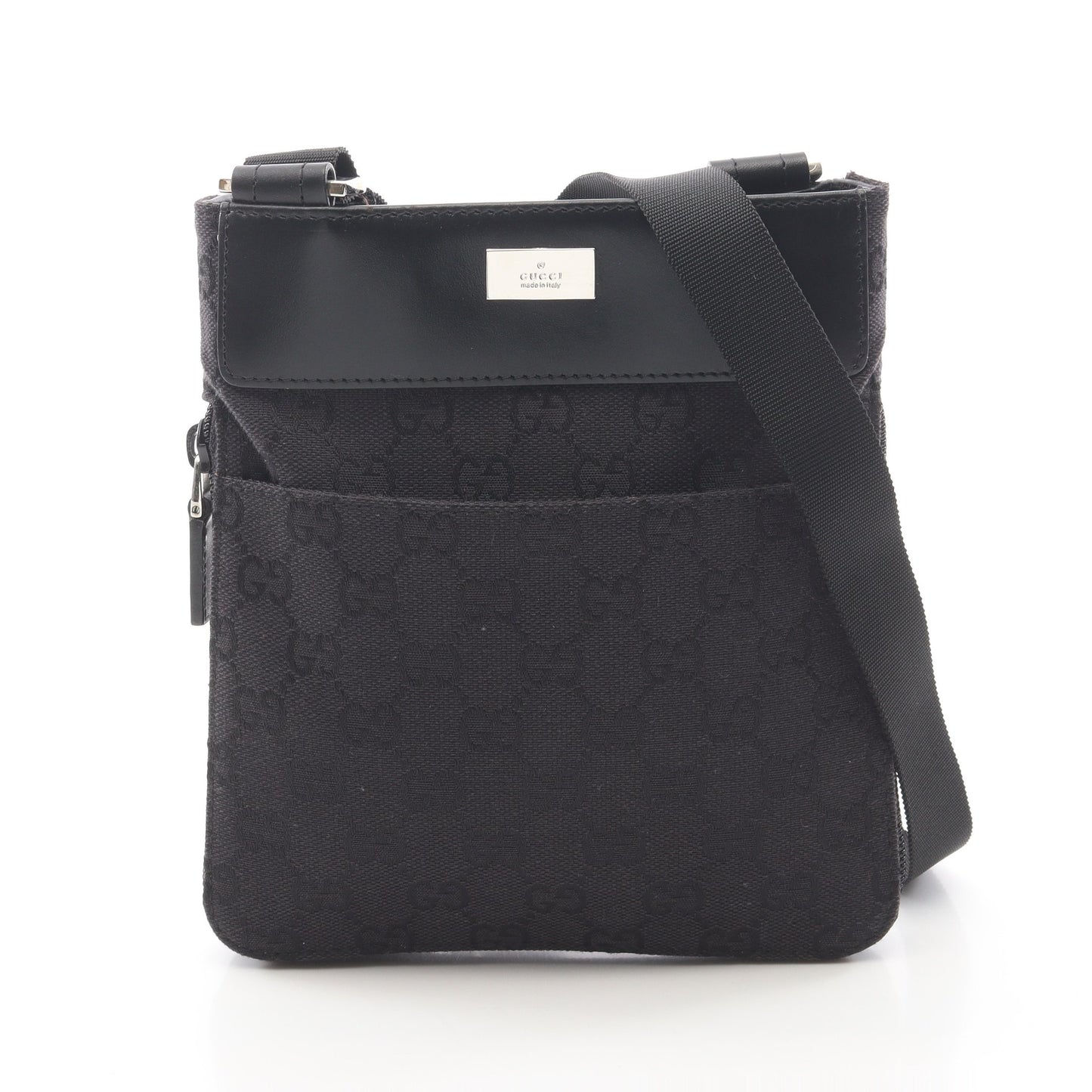 GGキャンバス ショルダーバッグ キャンバス レザー ブラック グッチ バッグ GUCCI
