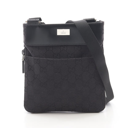 GGキャンバス ショルダーバッグ キャンバス レザー ブラック グッチ バッグ GUCCI