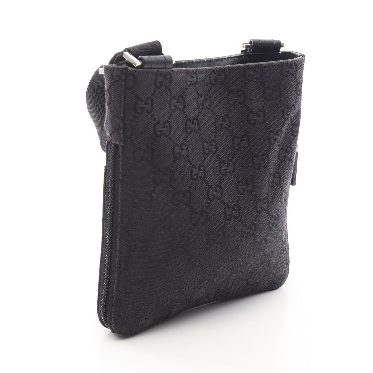 GGキャンバス ショルダーバッグ キャンバス レザー ブラック グッチ バッグ GUCCI