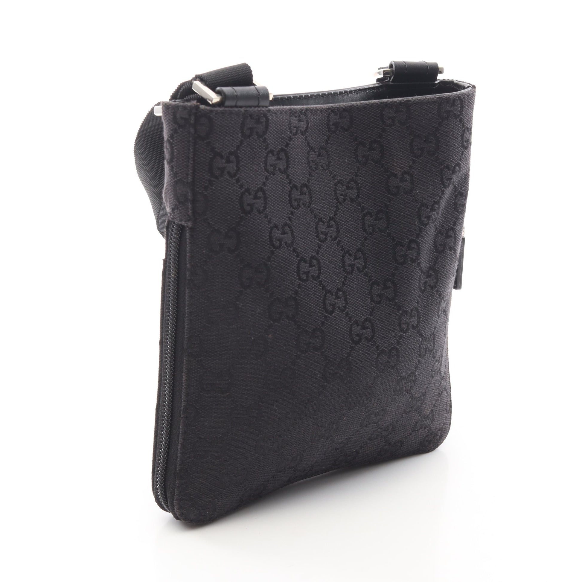 GGキャンバス ショルダーバッグ キャンバス レザー ブラック グッチ バッグ GUCCI