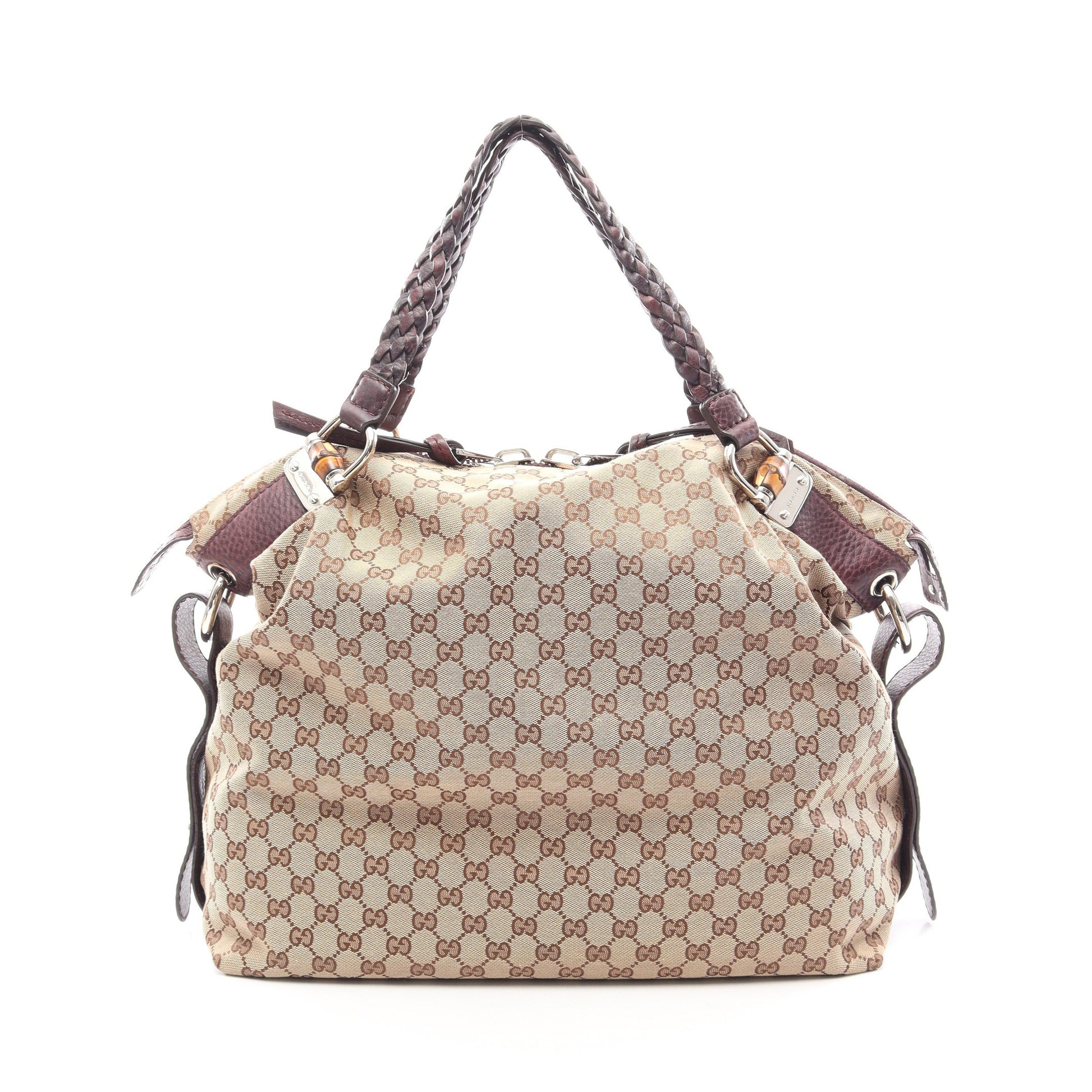 バンブー GGキャンバス ハンドバッグ トートバッグ キャンバス レザー ベージュ パープル グッチ バッグ GUCCI