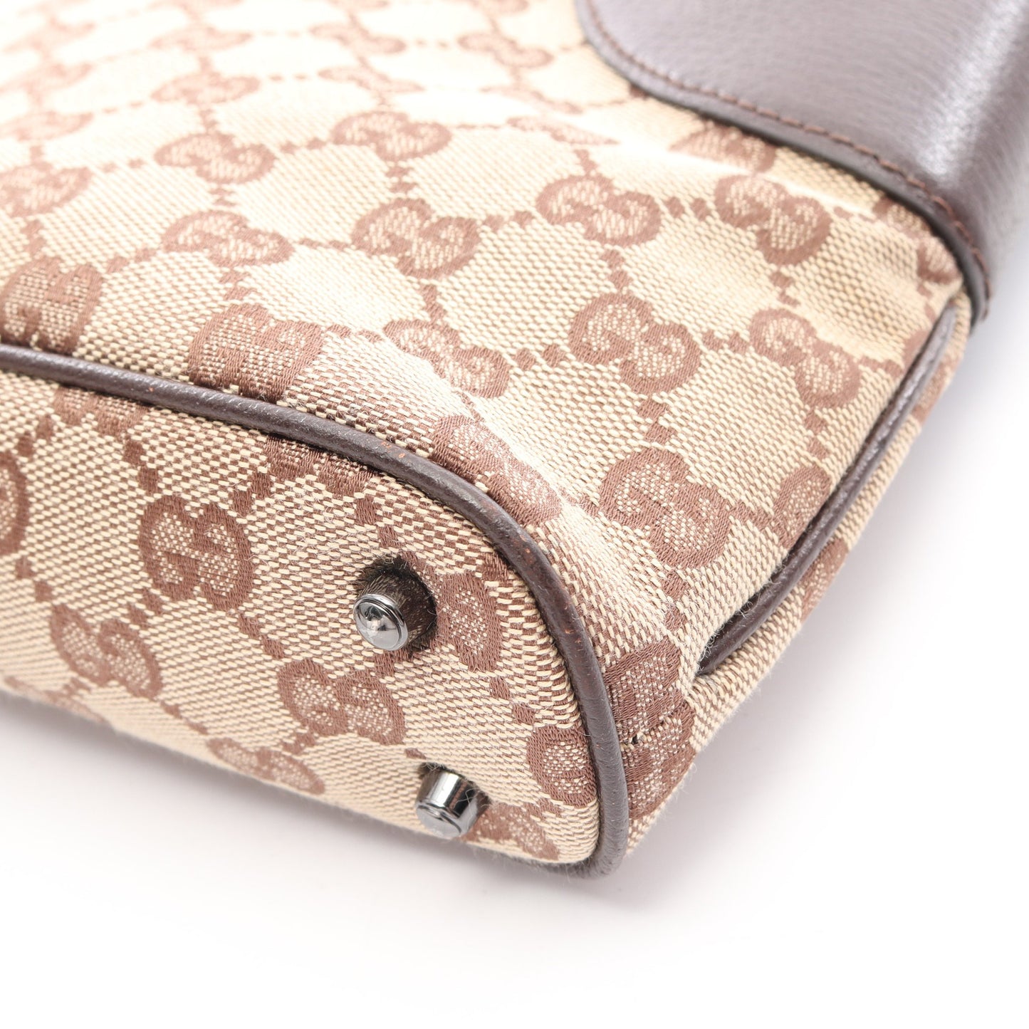 GGキャンバス ハンドバッグ トートバッグ キャンバス レザー ベージュ ダークブラウン グッチ バッグ GUCCI