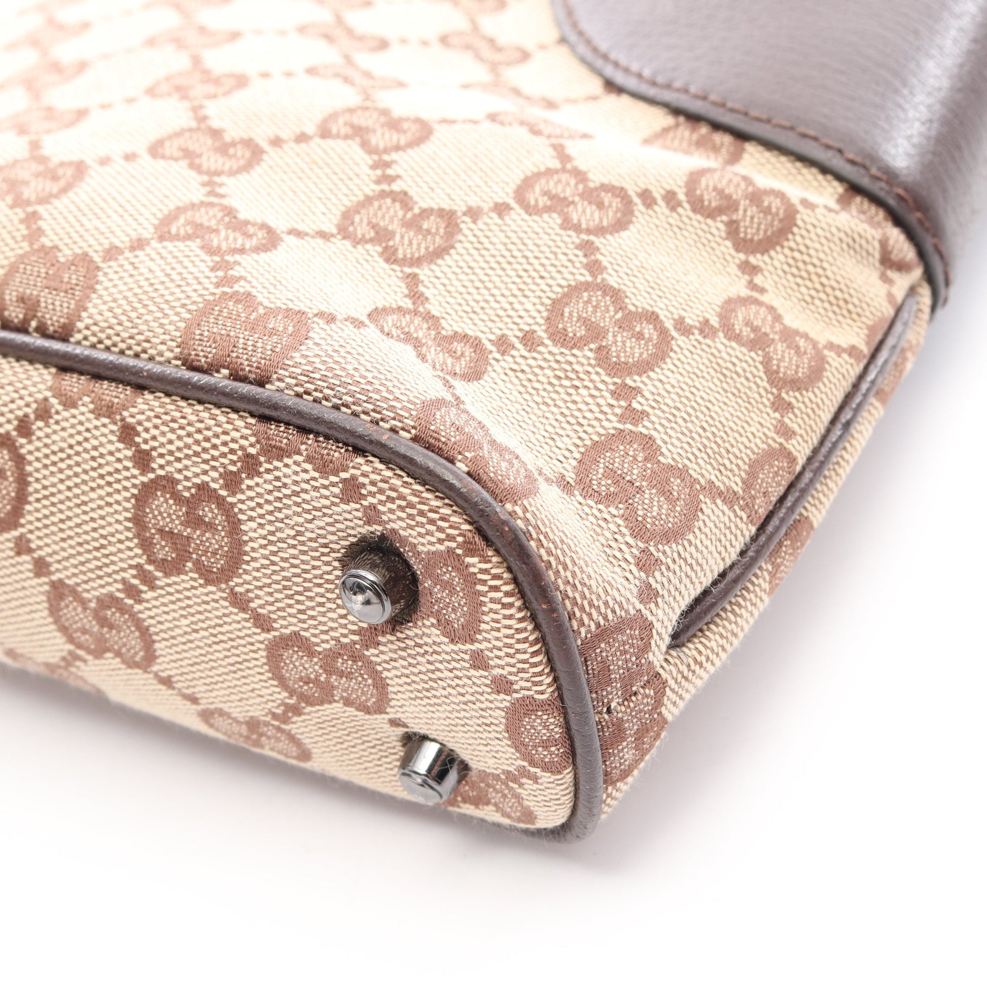 GGキャンバス ハンドバッグ トートバッグ キャンバス レザー ベージュ ダークブラウン グッチ バッグ GUCCI