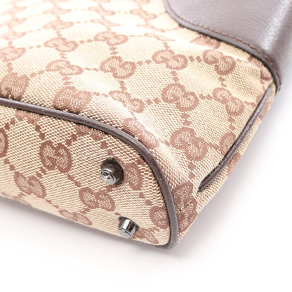 GGキャンバス ハンドバッグ トートバッグ キャンバス レザー ベージュ ダークブラウン グッチ バッグ GUCCI