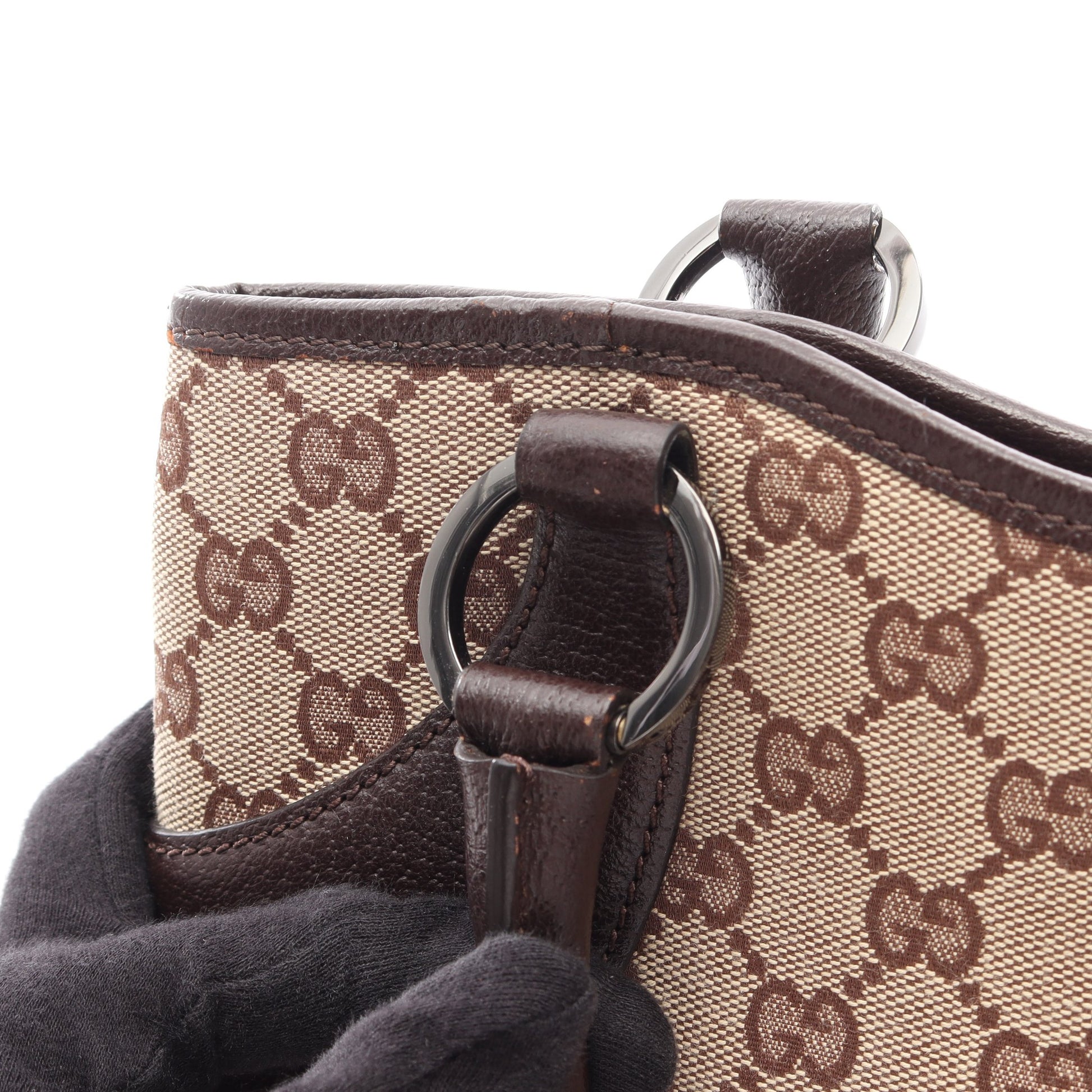 GGキャンバス ハンドバッグ トートバッグ キャンバス レザー ベージュ ダークブラウン グッチ バッグ GUCCI