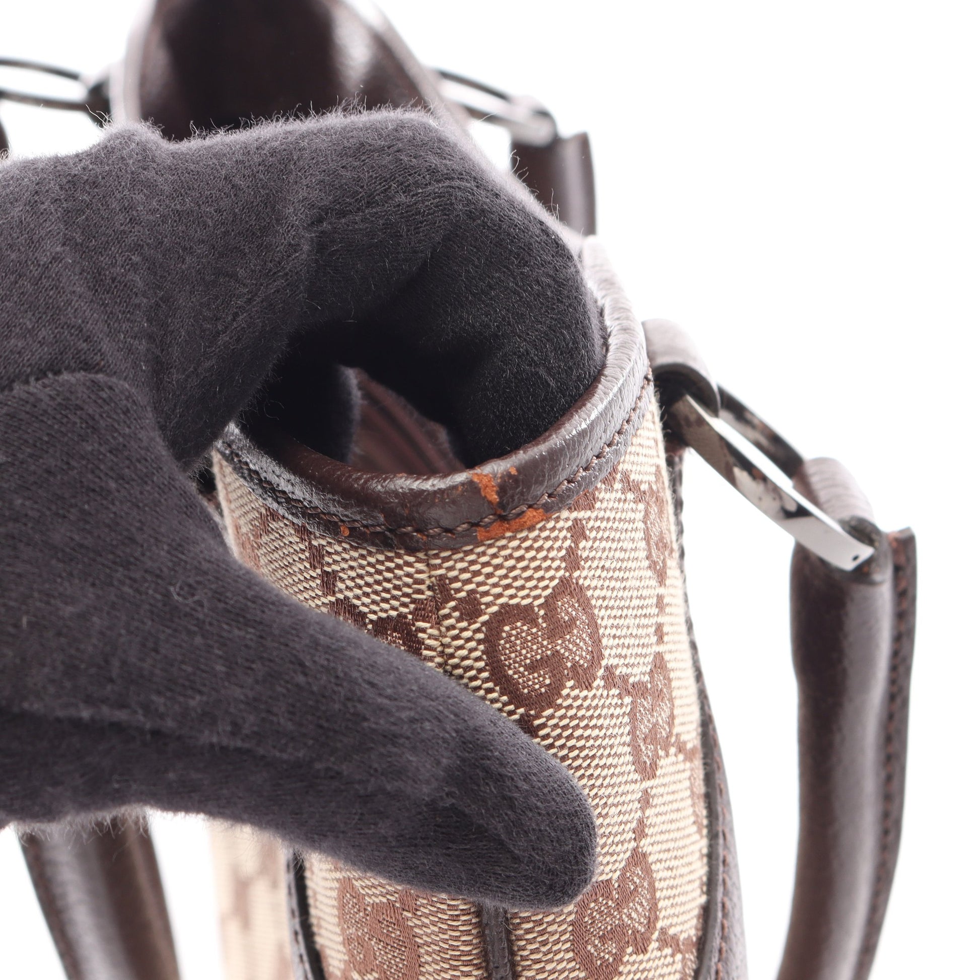 GGキャンバス ハンドバッグ トートバッグ キャンバス レザー ベージュ ダークブラウン グッチ バッグ GUCCI
