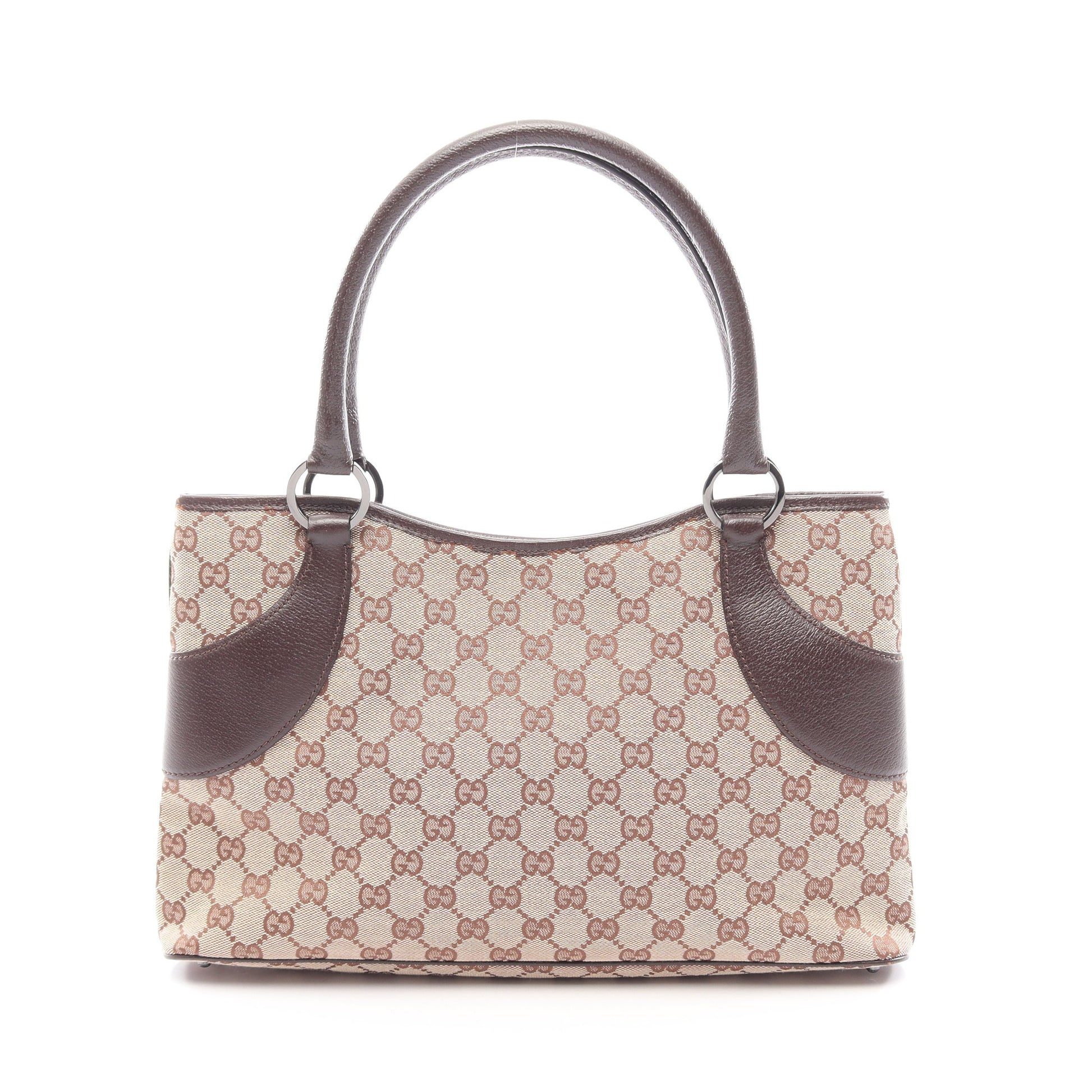 GGキャンバス ハンドバッグ トートバッグ キャンバス レザー ベージュ ダークブラウン グッチ バッグ GUCCI