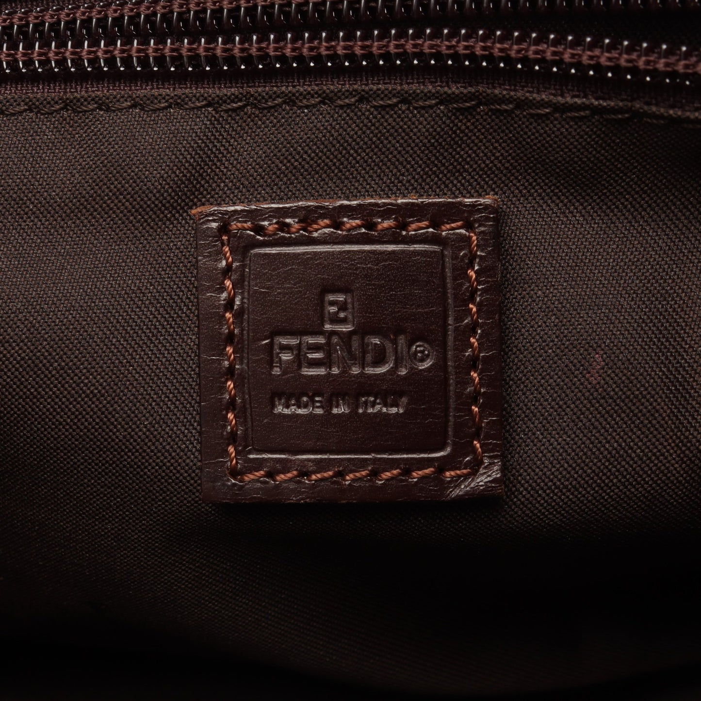 ズッカ ミニトート ハンドバッグ キャンバス レザー ブラウン ダークブラウン フェンディ バッグ FENDI