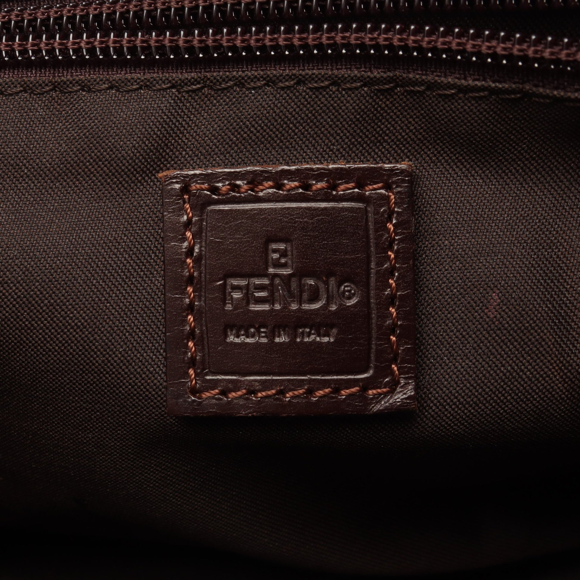 ズッカ ミニトート ハンドバッグ キャンバス レザー ブラウン ダークブラウン フェンディ バッグ FENDI