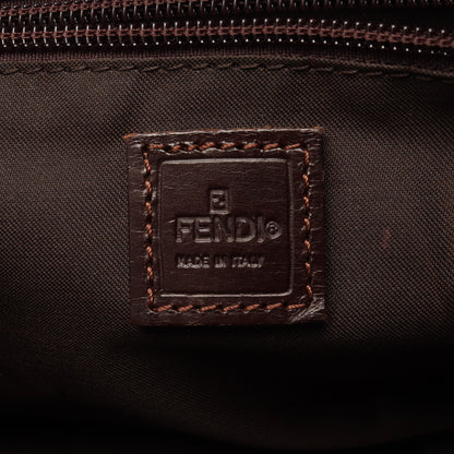 ズッカ ミニトート ハンドバッグ キャンバス レザー ブラウン ダークブラウン フェンディ バッグ FENDI