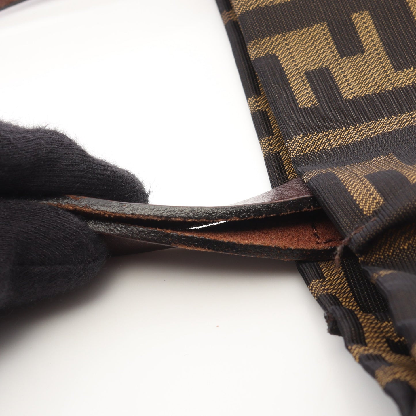 ズッカ ミニトート ハンドバッグ キャンバス レザー ブラウン ダークブラウン フェンディ バッグ FENDI