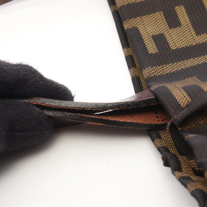 ズッカ ミニトート ハンドバッグ キャンバス レザー ブラウン ダークブラウン フェンディ バッグ FENDI
