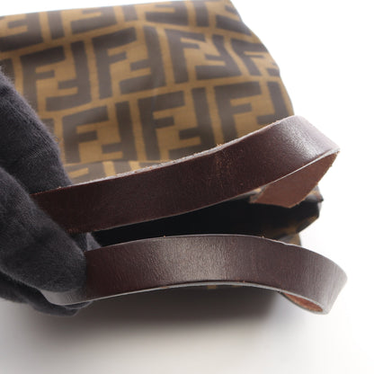 ズッカ ミニトート ハンドバッグ キャンバス レザー ブラウン ダークブラウン フェンディ バッグ FENDI