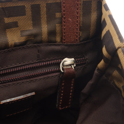 ズッカ ミニトート ハンドバッグ キャンバス レザー ブラウン ダークブラウン フェンディ バッグ FENDI