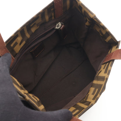ズッカ ミニトート ハンドバッグ キャンバス レザー ブラウン ダークブラウン フェンディ バッグ FENDI