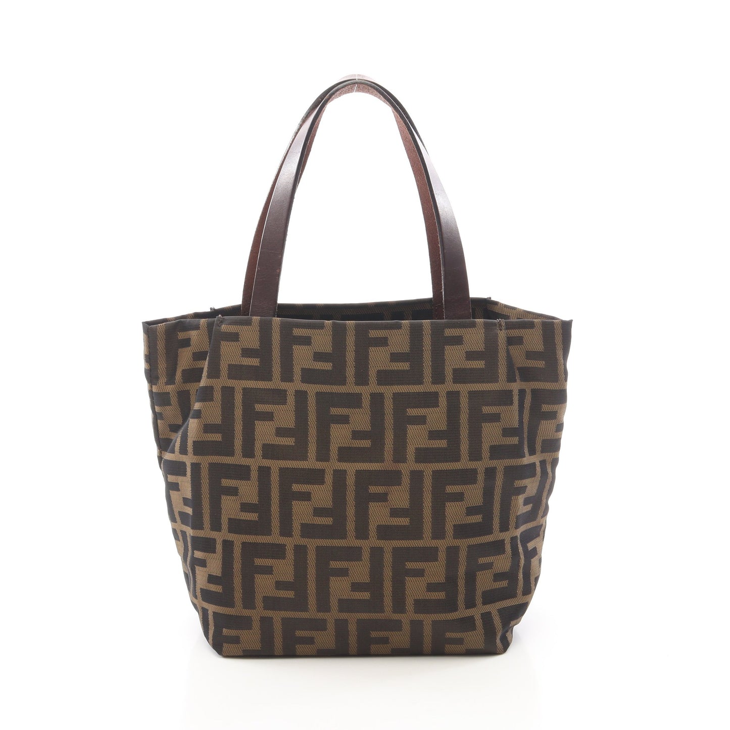 ズッカ ミニトート ハンドバッグ キャンバス レザー ブラウン ダークブラウン フェンディ バッグ FENDI