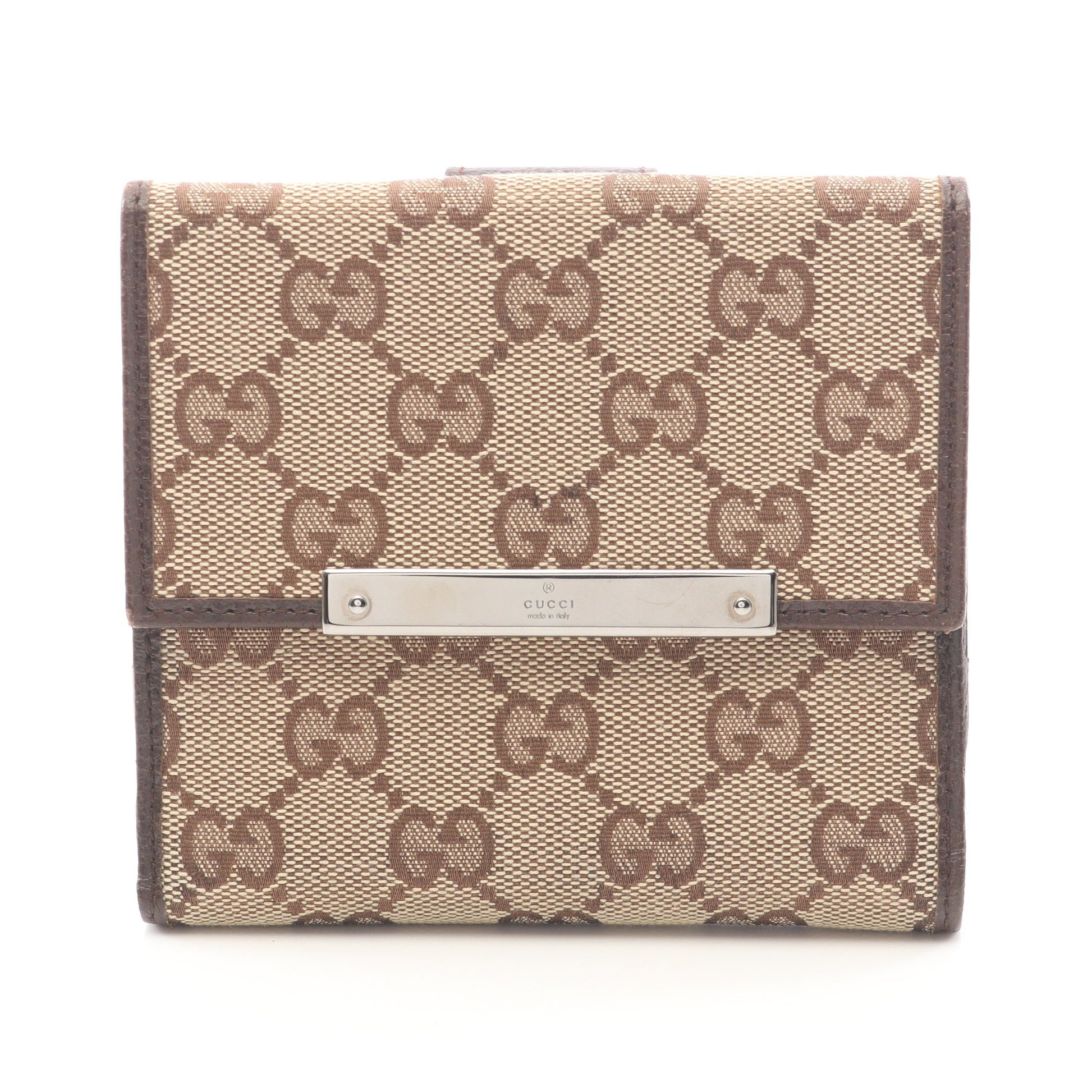 GGキャンバス Wホック財布 二つ折り財布 キャンバス レザー ベージュ ブラウン グッチ 財布・小物 GUCCI