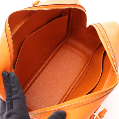 プリュム28 ハンドバッグ ヴォーエプソン オレンジ ゴールド金具 □J刻印 エルメス バッグ HERMES