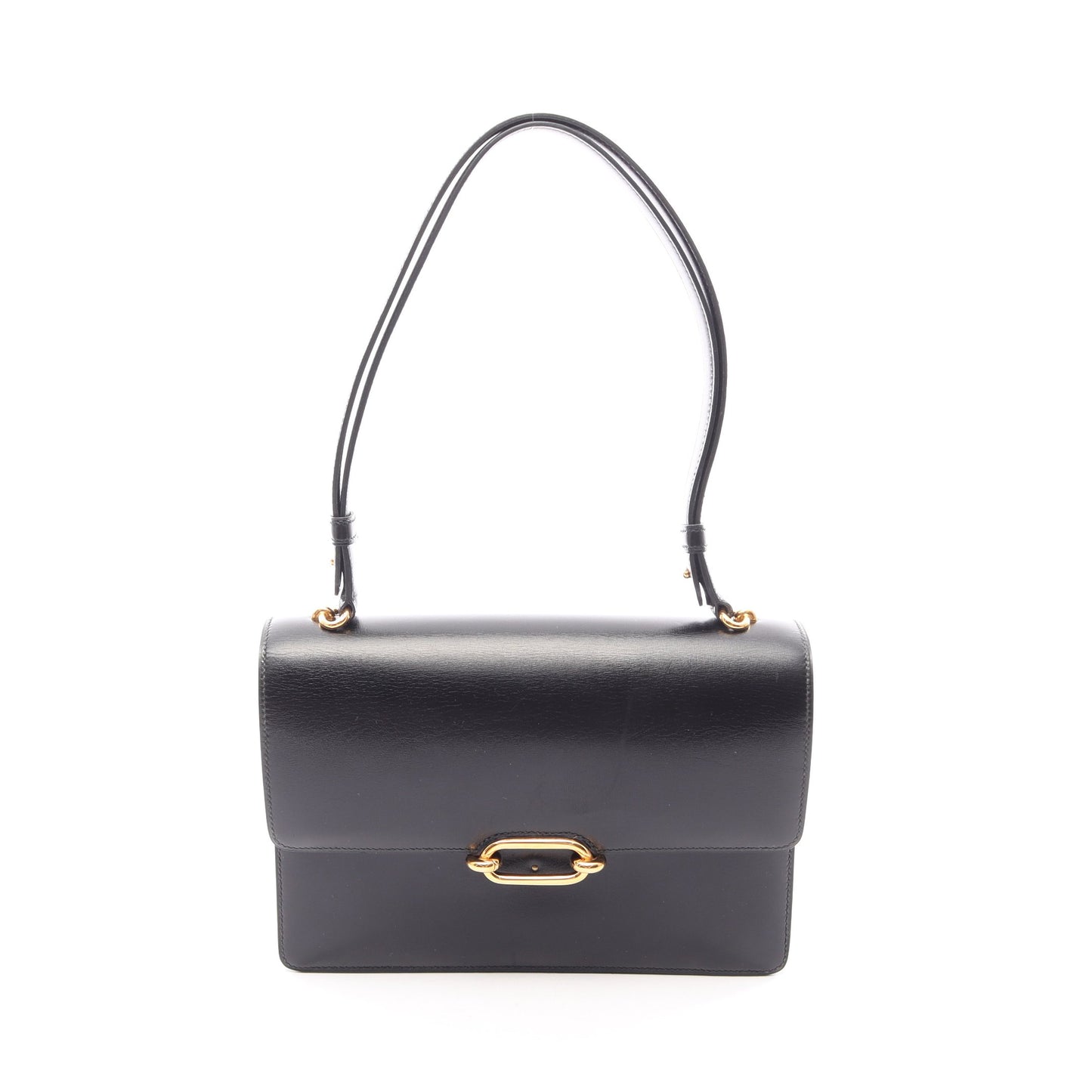 フォンスベル ショルダーバッグ ボックスカーフ ブラック ゴールド金具 ○T刻印 エルメス バッグ HERMES