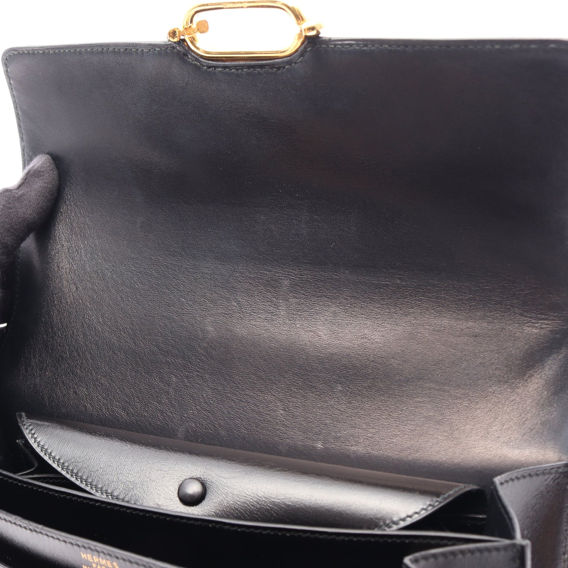 フォンスベル ショルダーバッグ ボックスカーフ ブラック ゴールド金具 ○T刻印 エルメス バッグ HERMES