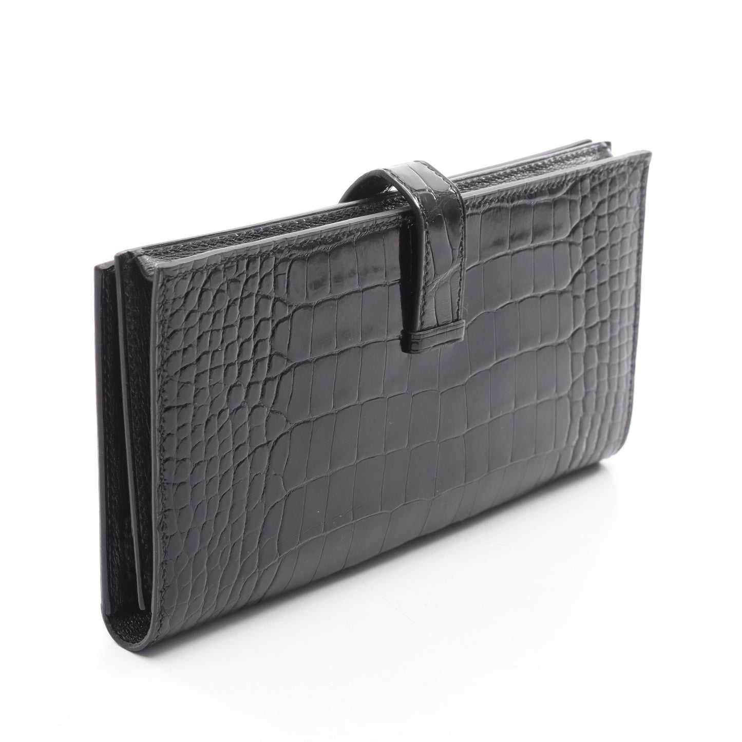ベアンスフレ 二つ折り長財布 アリゲーターリセ ブラック ゴールド金具 Y刻印 エルメス 財布・小物 HERMES