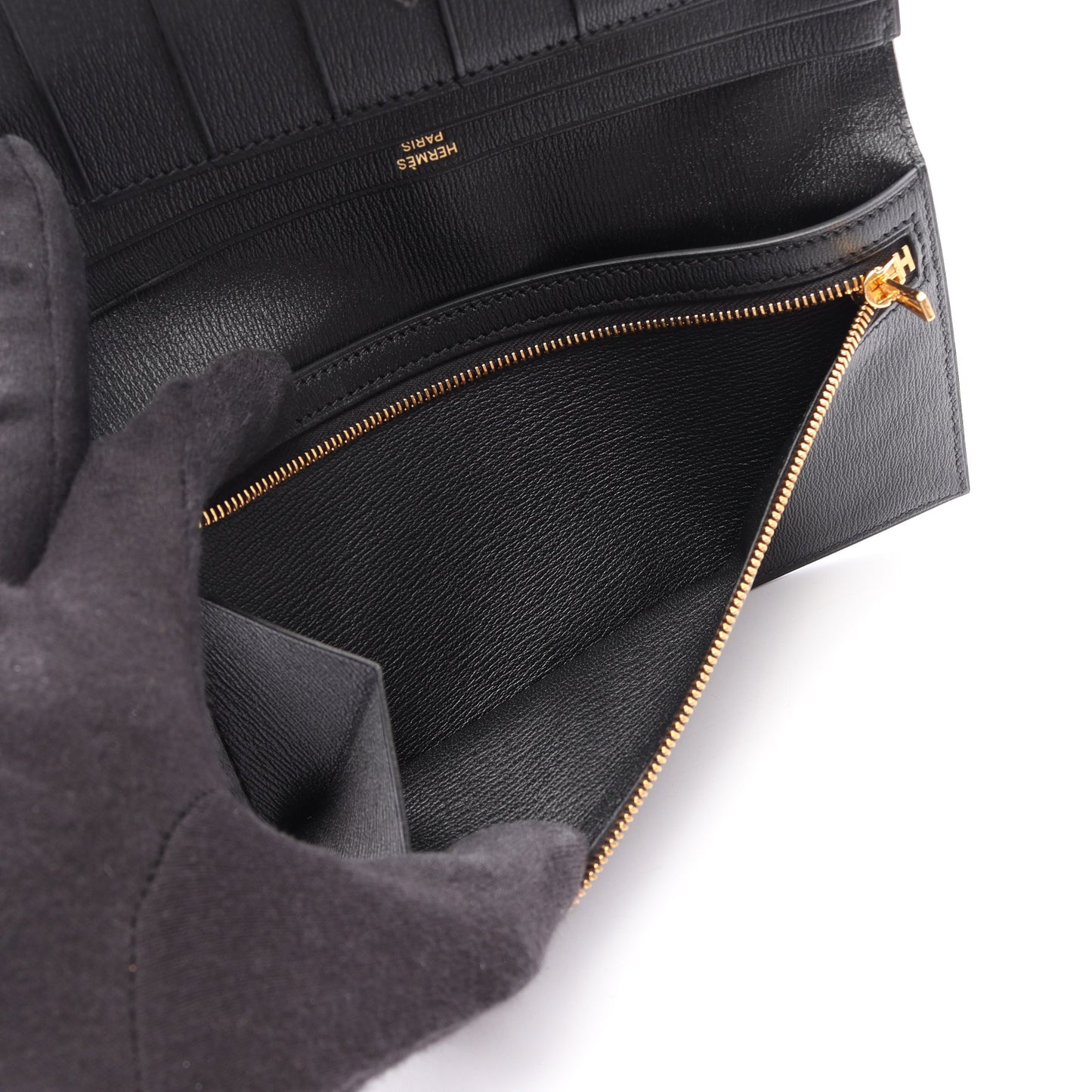 ベアンスフレ 二つ折り長財布 アリゲーターリセ ブラック ゴールド金具 Y刻印 エルメス 財布・小物 HERMES