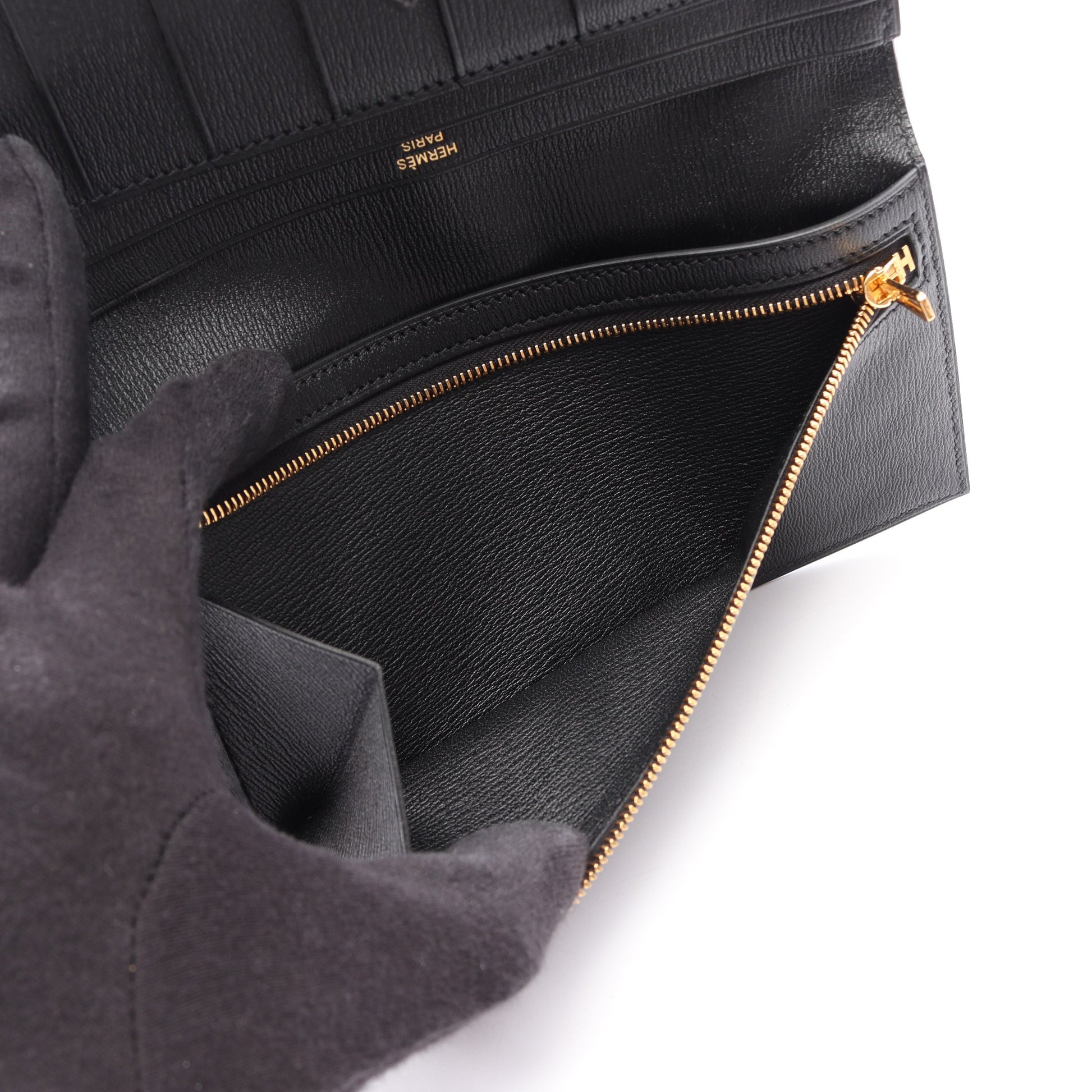 ベアンスフレ 二つ折り長財布 アリゲーターリセ ブラック ゴールド金具 Y刻印 エルメス 財布・小物 HERMES