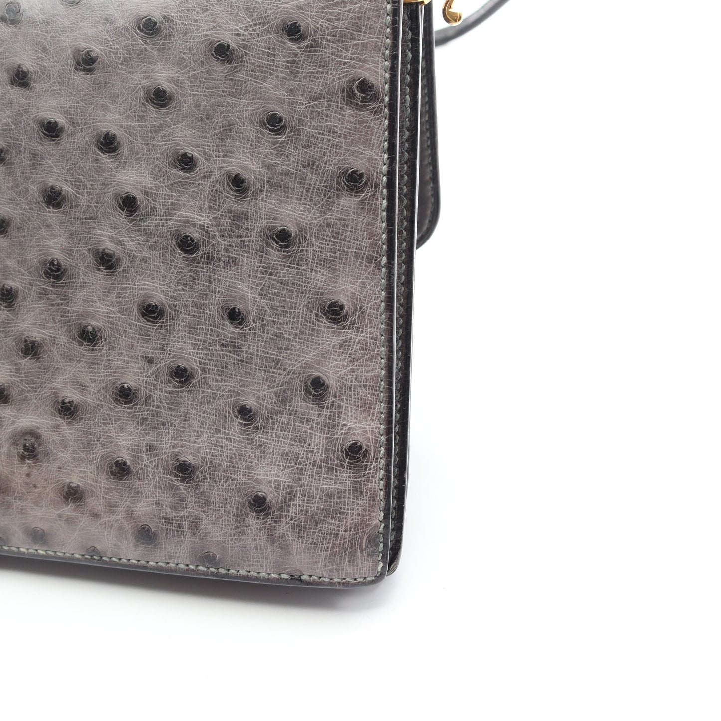 リングドゥ ショルダーバッグ オーストリッチ グレー ゴールド金具 ○N刻印 エルメス バッグ HERMES