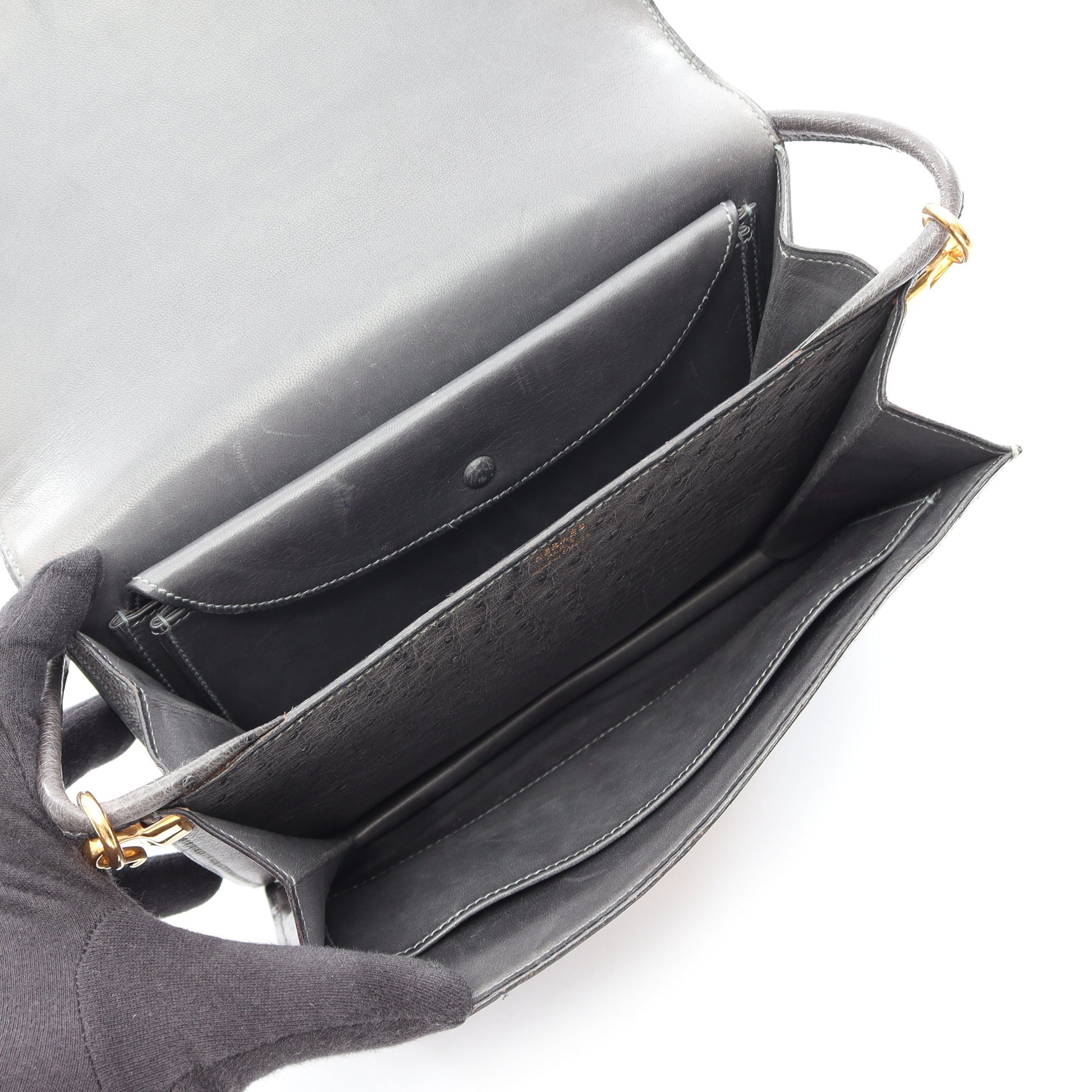 リングドゥ ショルダーバッグ オーストリッチ グレー ゴールド金具 ○N刻印 エルメス バッグ HERMES
