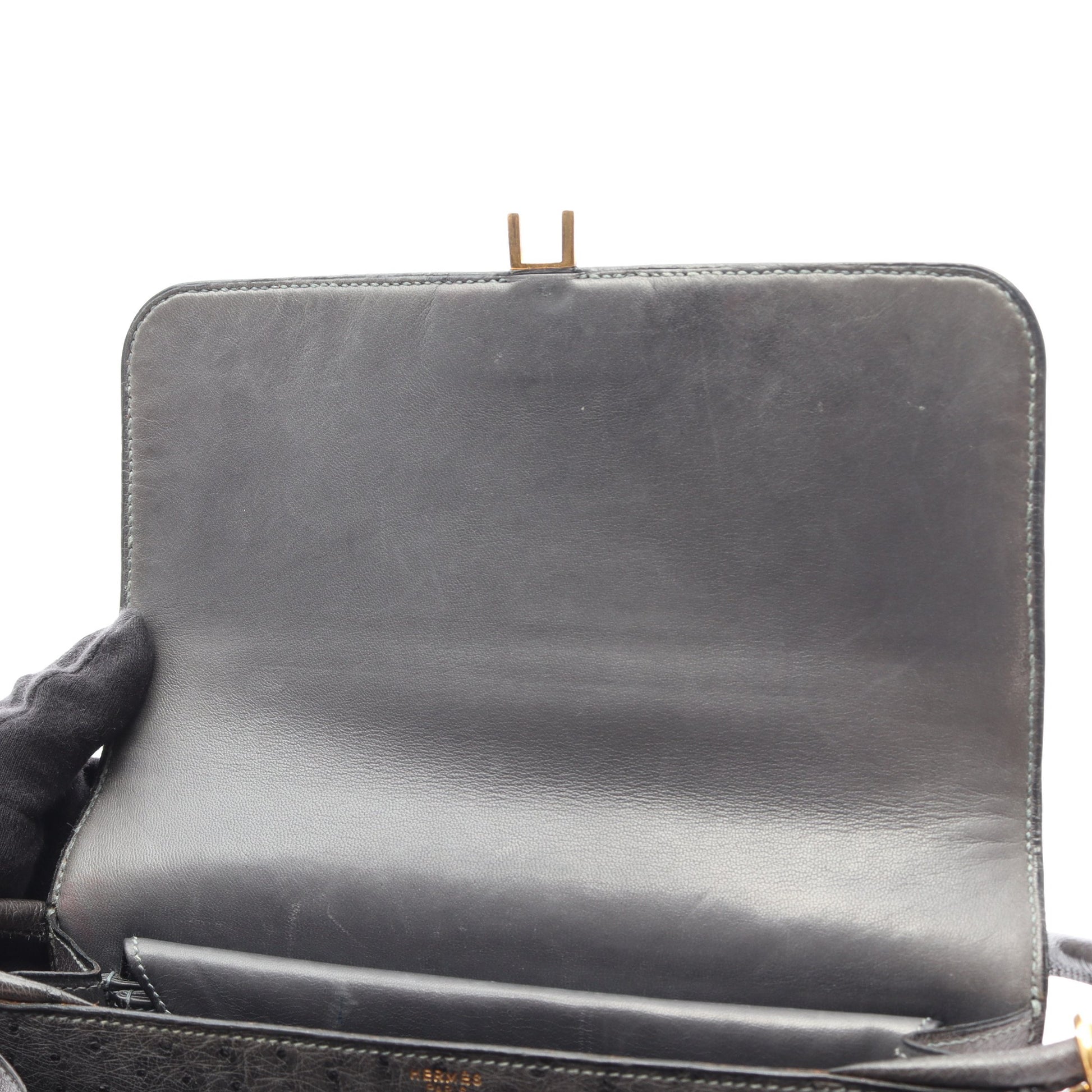 リングドゥ ショルダーバッグ オーストリッチ グレー ゴールド金具 ○N刻印 エルメス バッグ HERMES