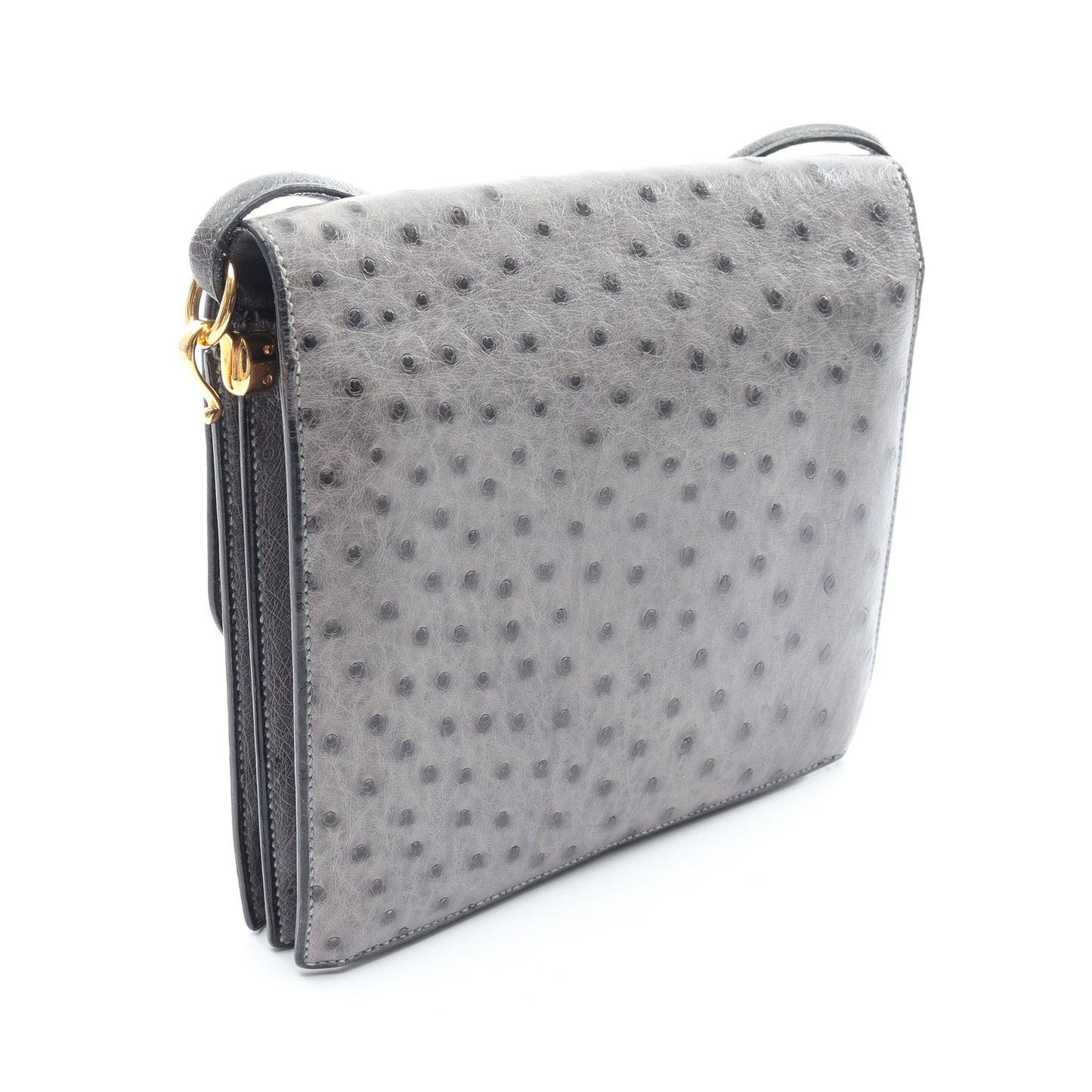 リングドゥ ショルダーバッグ オーストリッチ グレー ゴールド金具 ○N刻印 エルメス バッグ HERMES