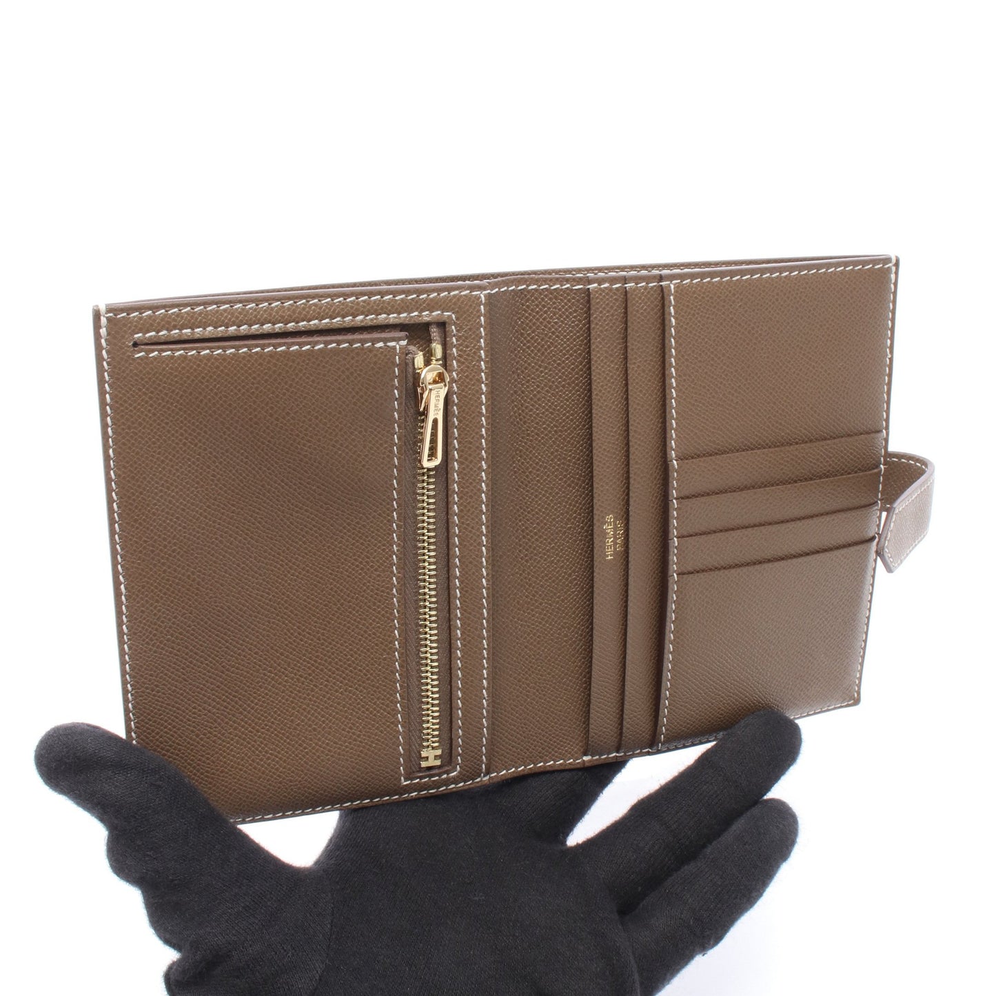 ベアンコンパクト エトゥープ 二つ折り財布 ヴォーマダム グレーブラウン ゴールド金具 K刻印 エルメス 財布・小物 HERMES