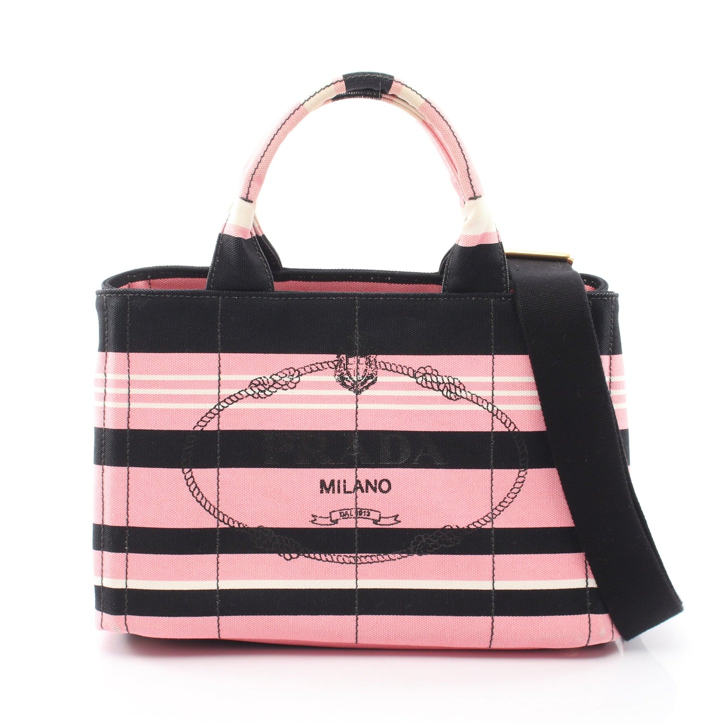 CANAPA RIGHE カナパ 2WAY ハンドバッグ トートバッグ キャンバス ピンク ブラック プラダ バッグ PRADA