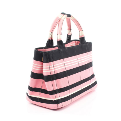 CANAPA RIGHE カナパ 2WAY ハンドバッグ トートバッグ キャンバス ピンク ブラック プラダ バッグ PRADA