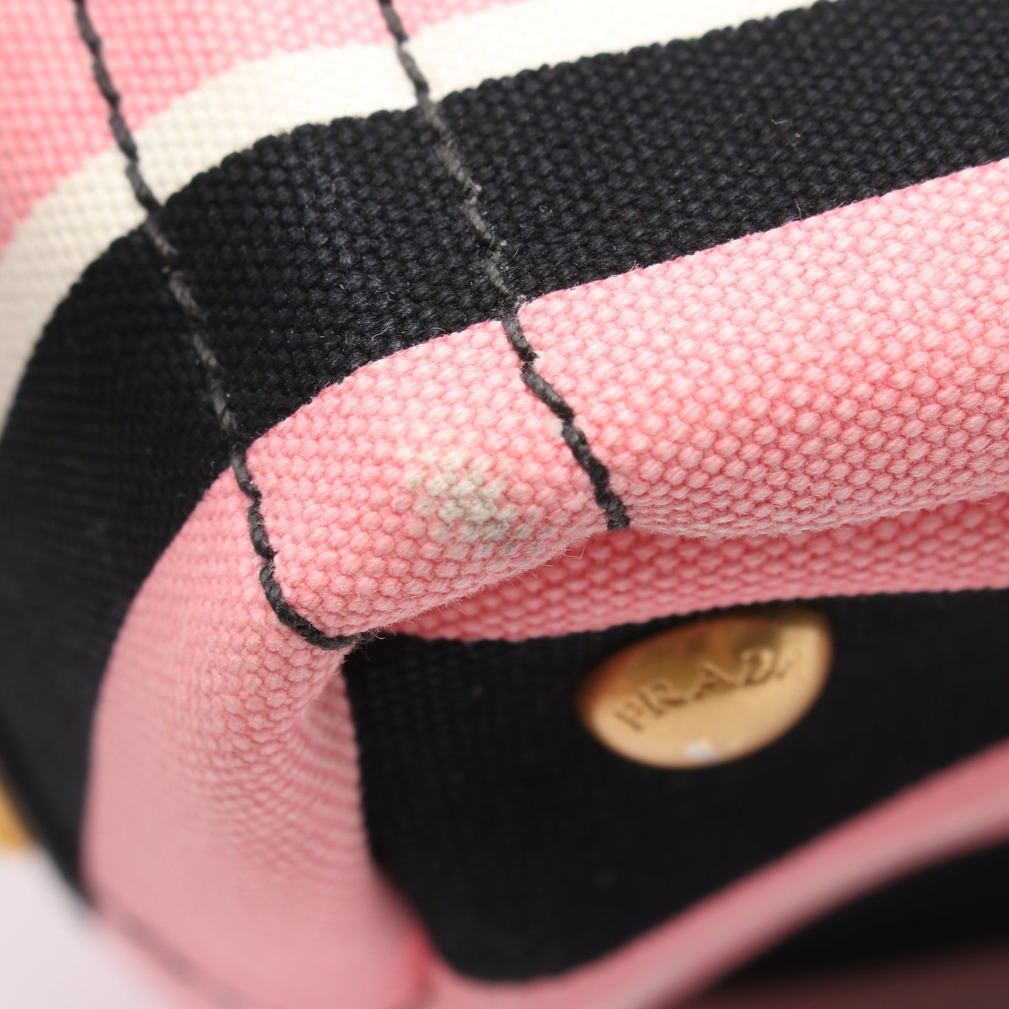 CANAPA RIGHE カナパ 2WAY ハンドバッグ トートバッグ キャンバス ピンク ブラック プラダ バッグ PRADA