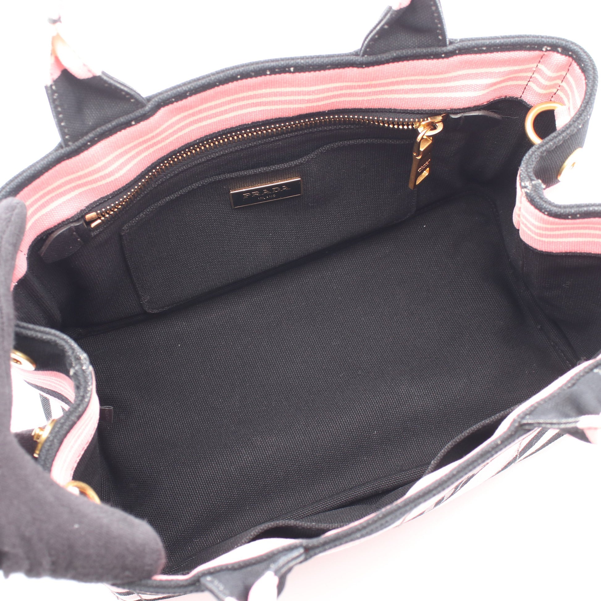 CANAPA RIGHE カナパ 2WAY ハンドバッグ トートバッグ キャンバス ピンク ブラック プラダ バッグ PRADA
